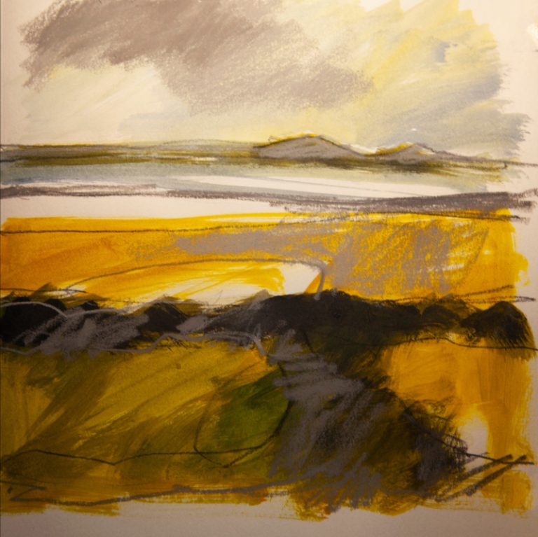 Spring tide shallows, acrylic and pastel